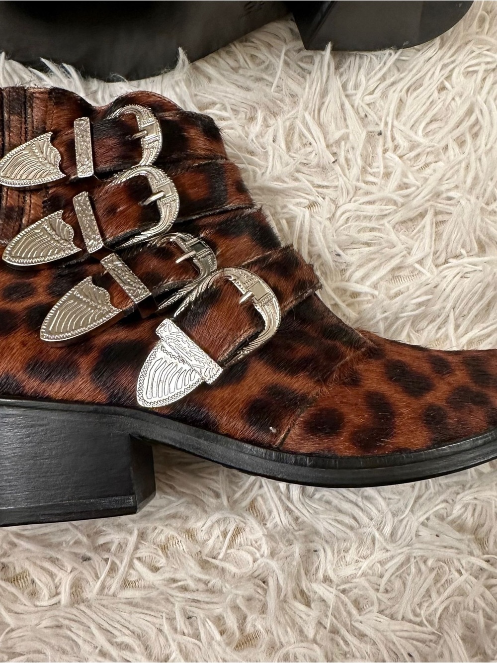 TOGA PULLA Four Buckle Leopard Pony Hair Western Bootie size 38 - Picture 7 of 8
